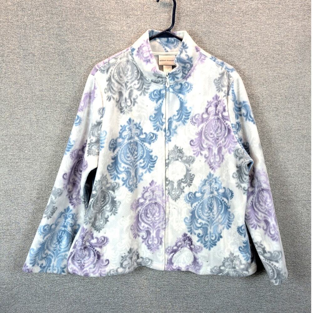 Alfred Dunner Zip Front Fleece  Large White, Purple, Blue
